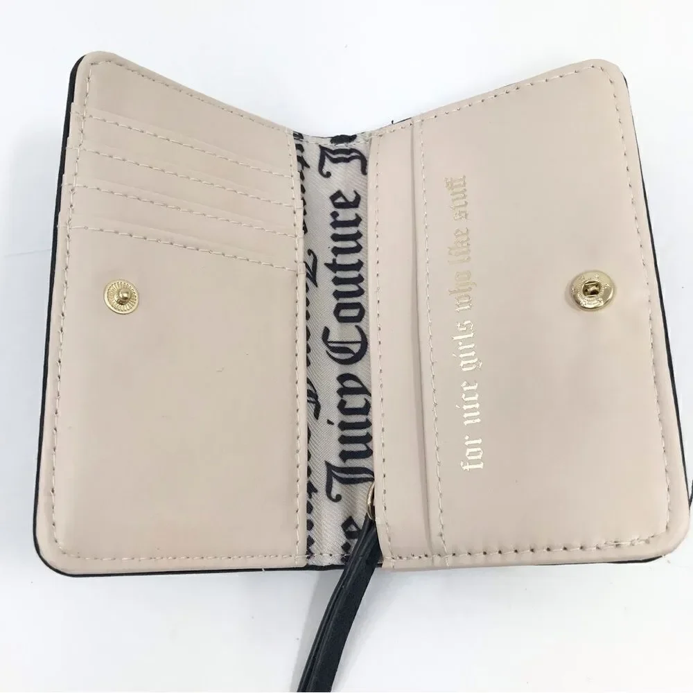 Juicy Couture Black Heart Quilted Monogram Heart Card Case Mini Snap Wallet
